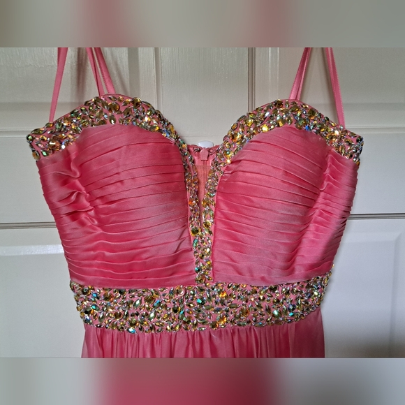 La Femme Pink Strapless Sweetheart Prom Gown - Picture 1 of 7